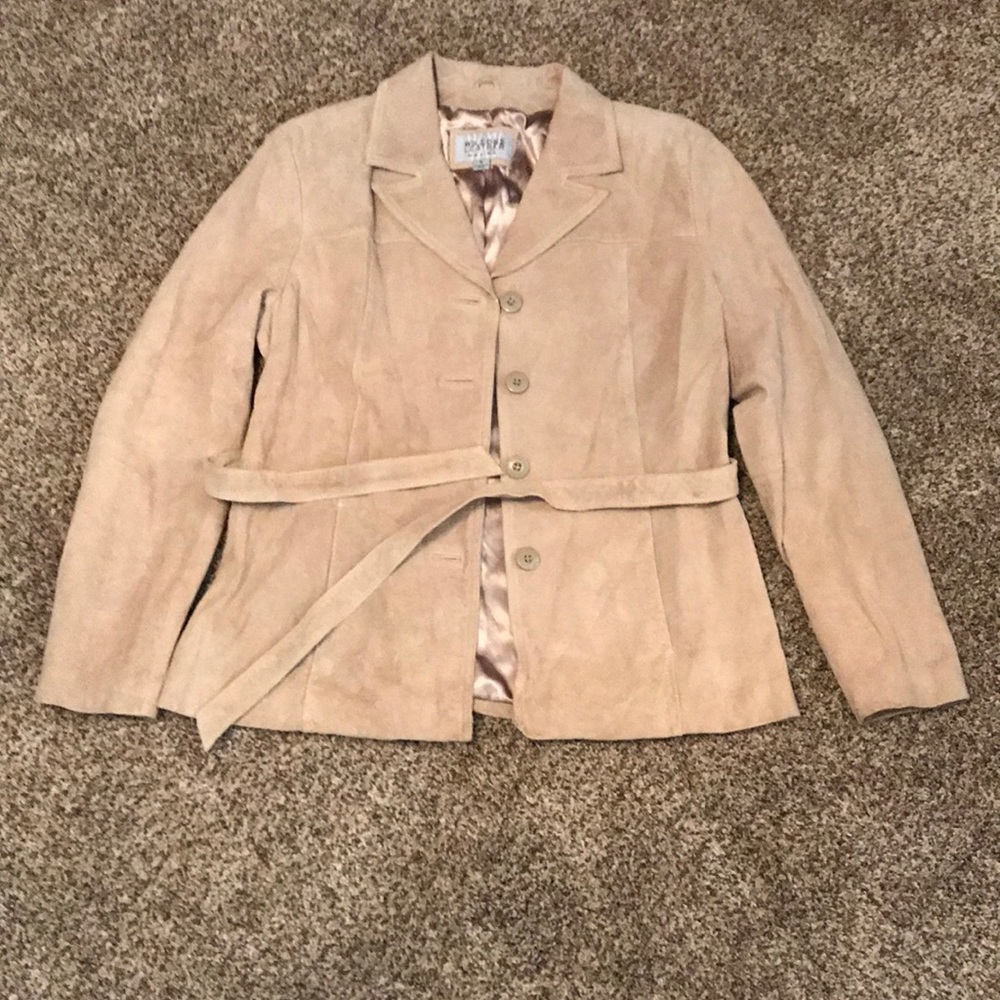 Suede leather jacket with belt